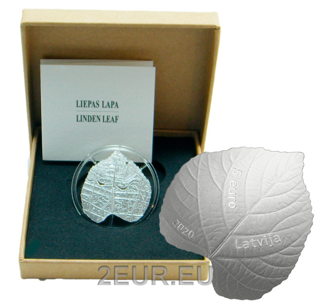 Lettonia 5 euro argento proof 2020 - Foglia Di Tiglio
