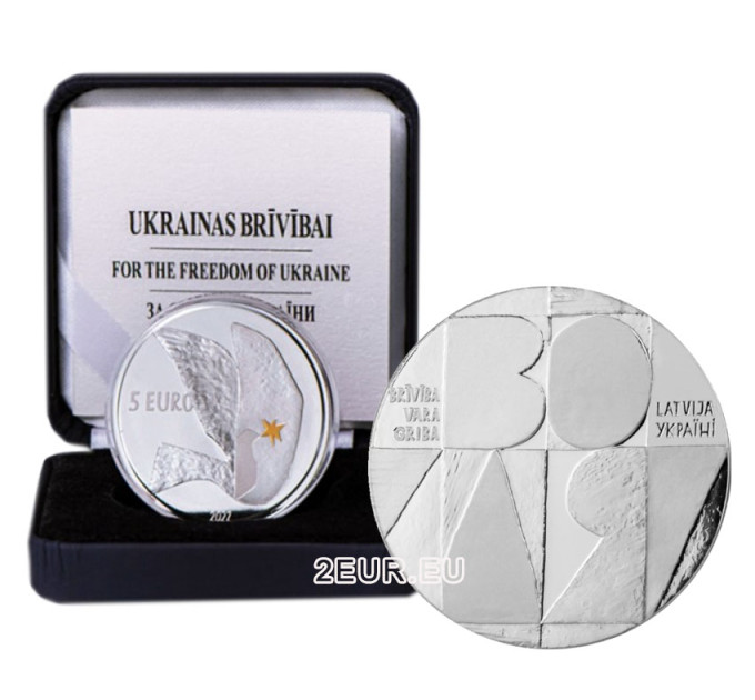 Lettonia 5 euro argento proof 2022 - Libertà dell'Ucraina