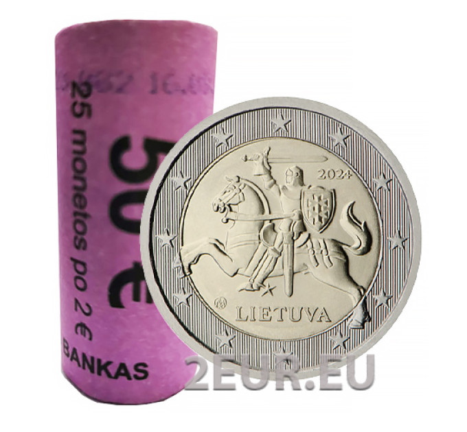 Lituania 2 euro UNC rotolo 2024 - stemma della Repubblica di Lituania Vytis