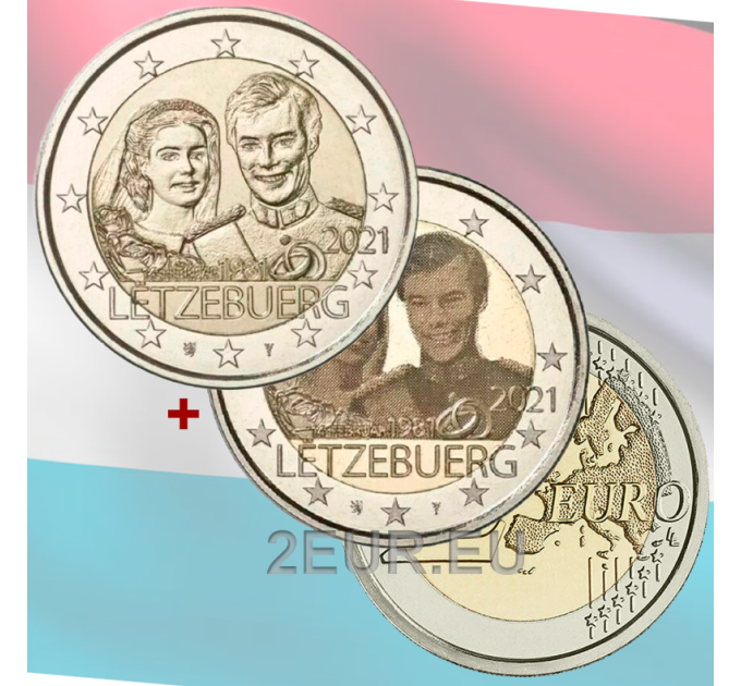Lussemburgo 2 euro UNC 2021- 40° Anniversario di Matrimonio della Granduchessa Maria Teresa Con il Granduca Enrico rilievo+foto
