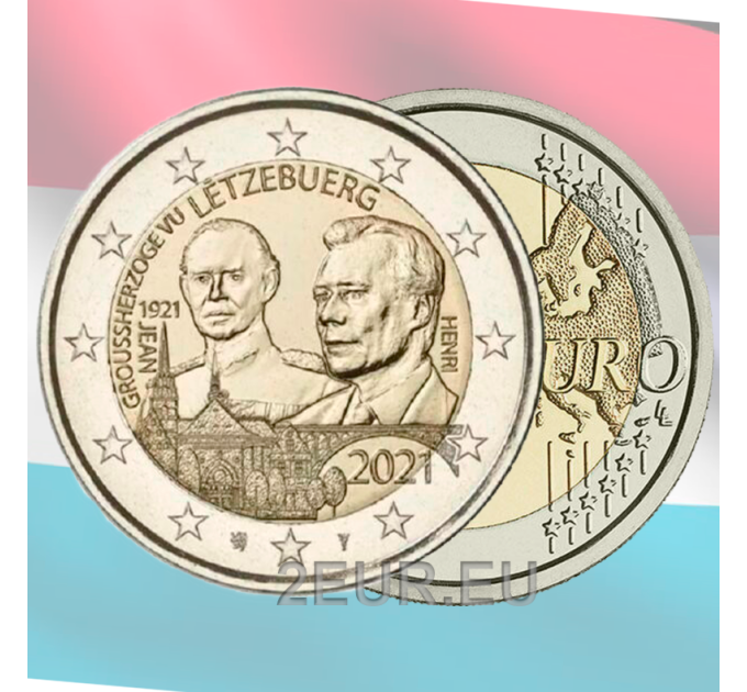 Lussemburgo 2 euro UNC 2021- 100° anniversario della nascita del Granduca Jean rilievo