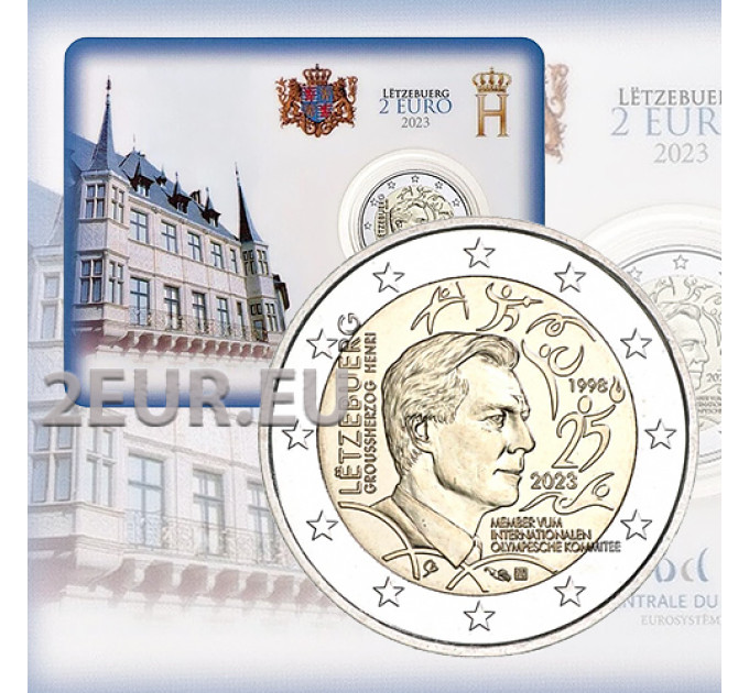 Lussemburgo 2 euro fdc 2023 - 25° anniversario dell'ammissione del Granduca Henri a membro del Comitato Olimpico Internazionale