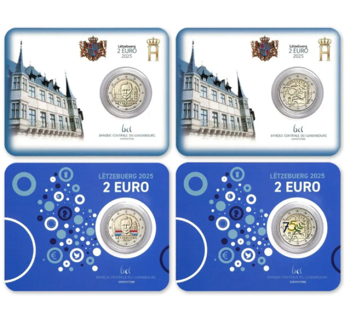 Lussemburgo 2 euro fdc 2025 - 75° anniversario della Dichiarazione Schuman + 25° anniversario dell'ascesa al trono del Granduca Henri