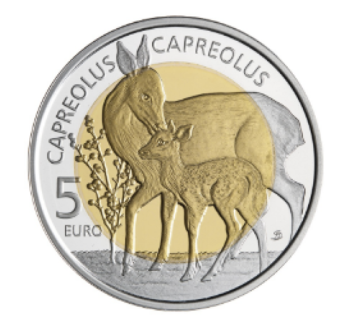 Lussemburgo 5 euro argento Proof 2025 - Fauna e Flora - capriolo europeo
