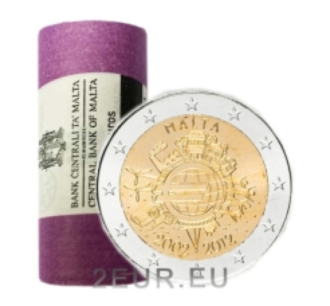 Malta 2 euro UNC rotolo 2012 – 10 anni di euro