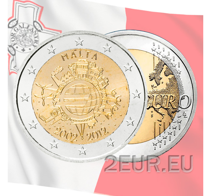 Malta 2 euro UNC 2012 - 10 anni di euro contanti