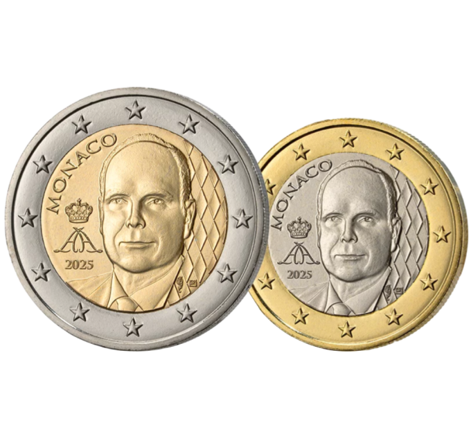 Monaco 1 e 2 euro FDC 2025 - Principe Alberto II