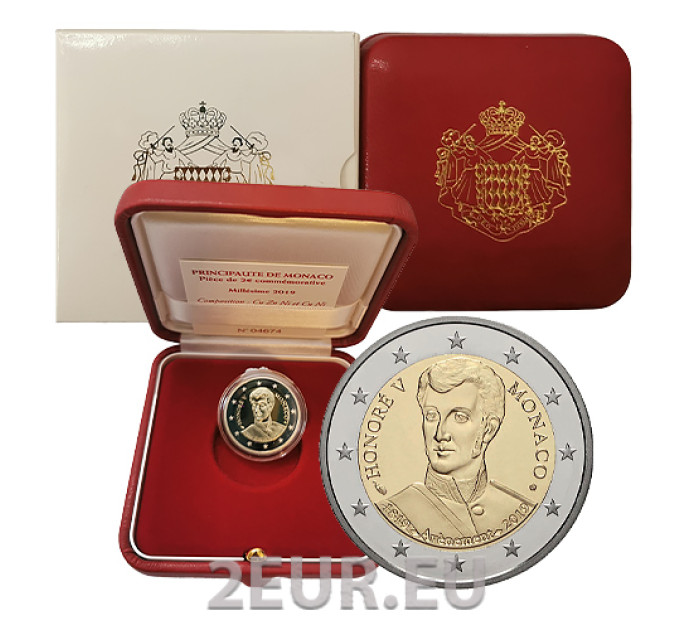 Monaco 2 euro PROOF 2019 - 200° anniversario dell'ascesa al trono del principe Honoré V