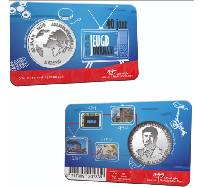 Paesi Bassi 5 euro UNC 2021 - 40° anniversario del NOS Jeugdjournaal
