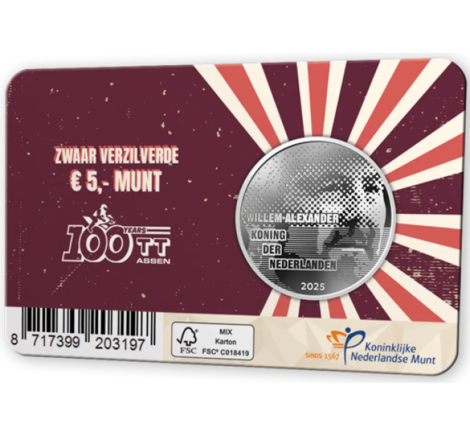 Paesi Bassi 5 euro UNC 2025 – 100 anni di TT Assen