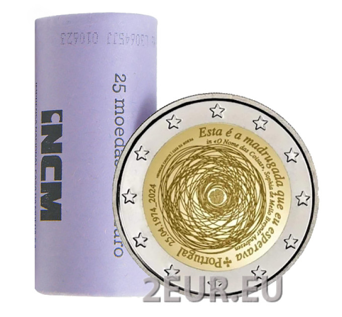 Portogallo 2 euro UNC rotolo 2024 – 50° anniversario della Rivoluzione dei Garofani