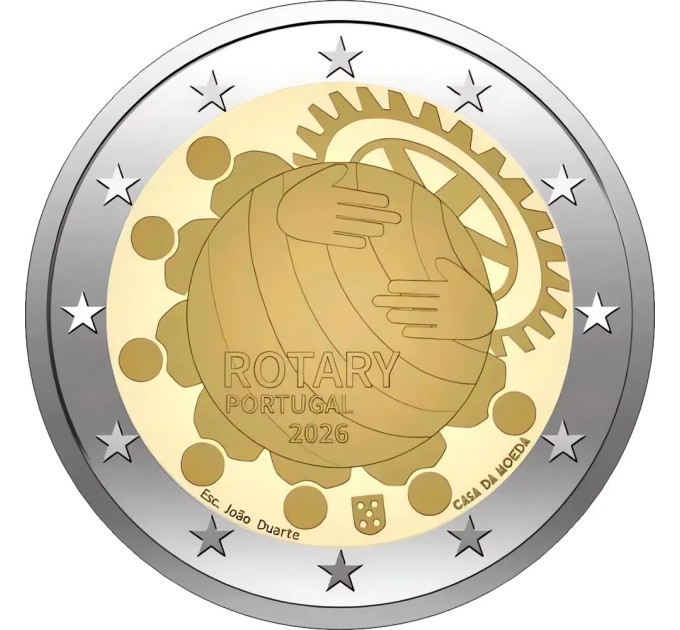 Portogallo 2 euro UNC rotolo 2026 – Centesimo anniversario della Fondazione Rotary in Portogallo