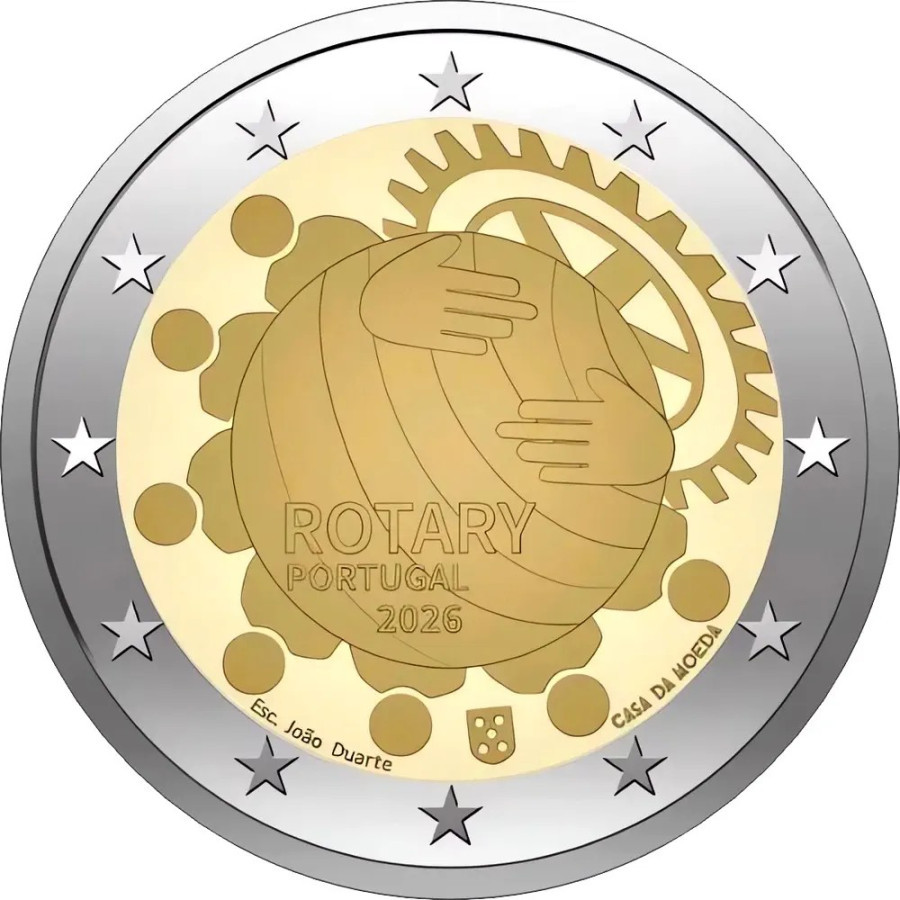 Portogallo 2 euro UNC rotolo 2026 – Centesimo anniversario della Fondazione Rotary in Portogallo Portogallo 2 euro UNC rotolo 2026 – Centesimo anniversario della Fondazione Rotary in Portogallo