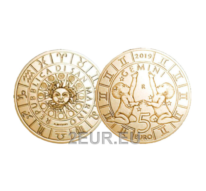 San Marino 5 euro UNC 2019 - "Segni zodiacali - Gemelli"