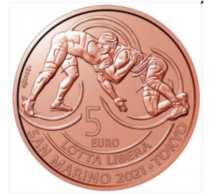 San Marino 5 euro UNC 2021 - "Vittoria nel wrestling freestyle a Tokyo"