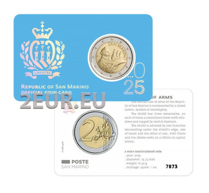 San Marino 2 EURO BU 2025 - Stemma della Repubblica di San Marino