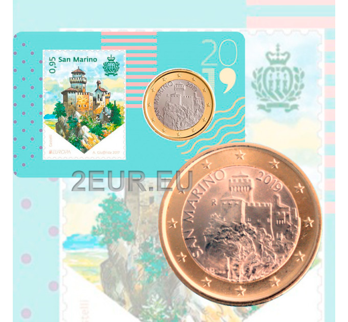 San Marino 2019 - 1€ BU C/C №3 + Timbro