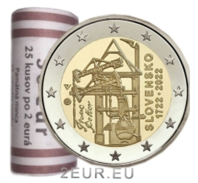 Slovacchia 2 euro UNC rotolo 2022 - 300° anniversario della costruzione della prima macchina a vapore atmosferica dell'Europa continentale per il drenaggio delle miniere