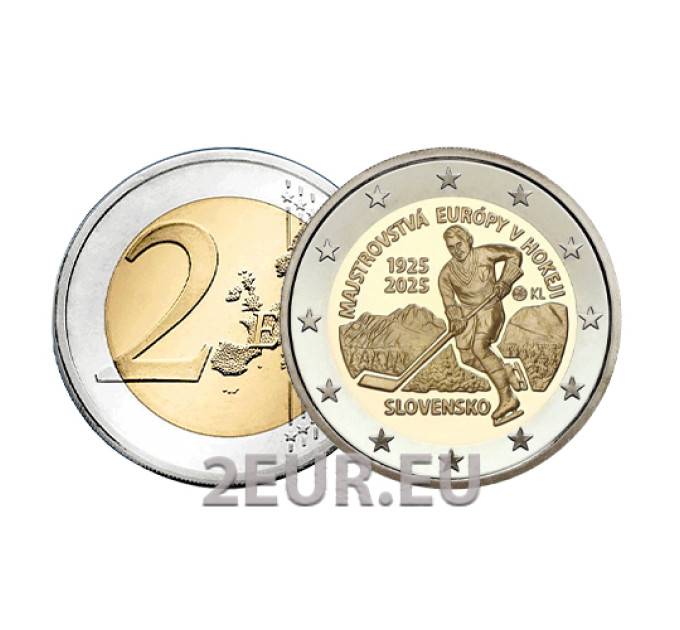 Slovacchia 2 euro UNC 2025 - 100 anni del primo Campionato Europeo di hockey su ghiaccio