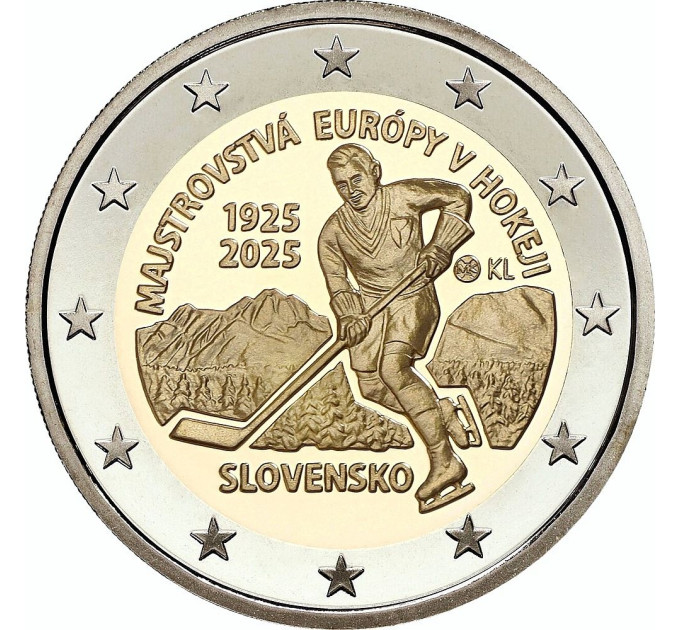 Slovacchia 2 euro UNC rotolo 2025 - 100 anni del primo Campionato Europeo di hockey su ghiaccio