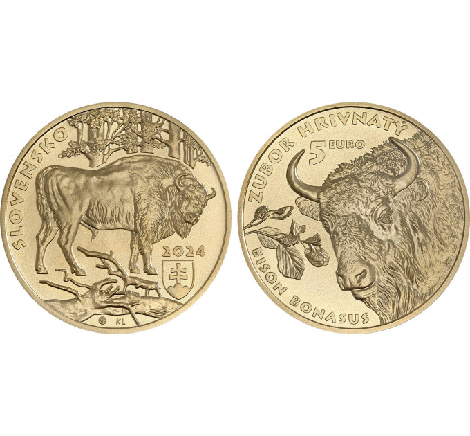 Slovacchia 5 euro UNC 2024 - Fauna e Flora in Slovacchia - Il bisonte europeo