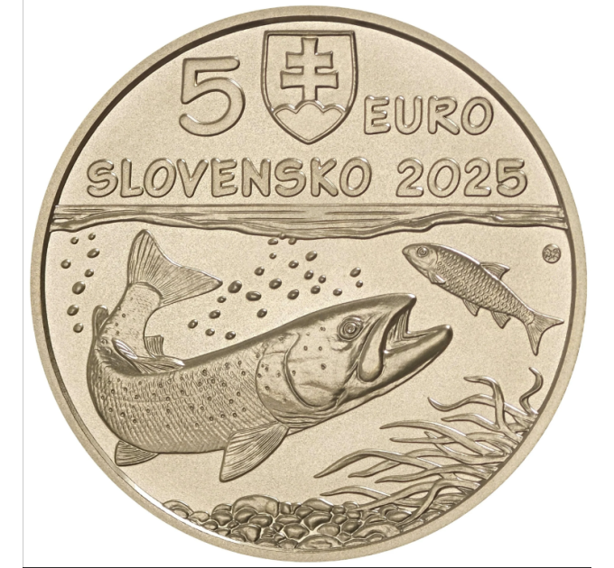 Slovacchia 5 euro UNC 2025 - Fauna e Flora in Slovacchia - Salmone del Danubio