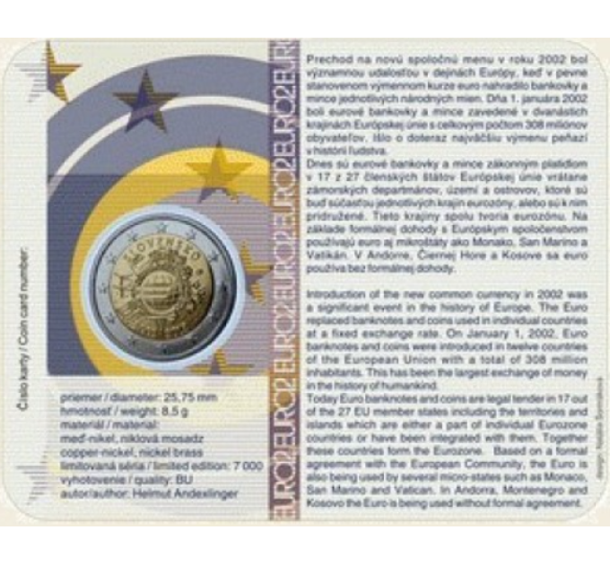 Slovacchia 2 euro fdc 2012 - 10 anni di contante in euro