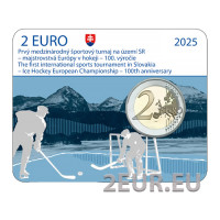 Slovacchia 2 euro BU 2025 - 100 anni sincronizzati il ​​primo campionato europeo di hockey su ghiaccio