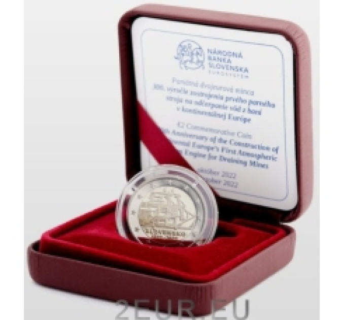 Slovacchia 2 Euro proof 2022 - 300° anniversario della costruzione della prima macchina a vapore atmosferica dell'Europa continentale per il prosciugamento delle miniere 