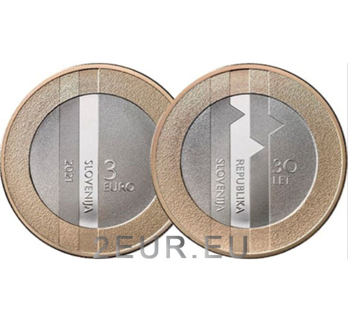 Slovenia 3 euro UNC 2021 - 30° anniversario della Repubblica di Slovenia  