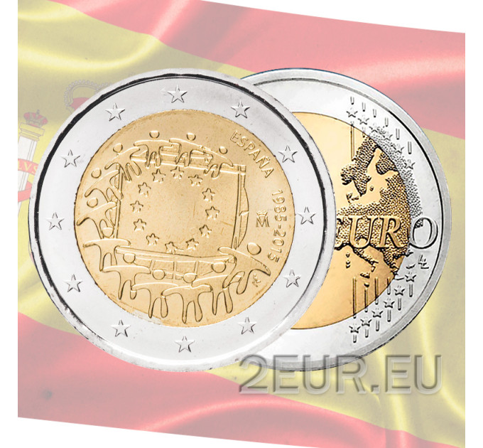 Spagna 2 euro UNC 2015 - 30° anniversario della bandiera dell'UE