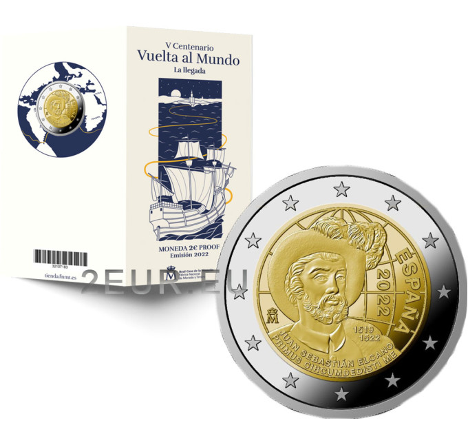 Spagna 2 euro proof 2022 - 500° anniversario della prima circumnavigazione del mondo di Juan Sebastian Elcano  