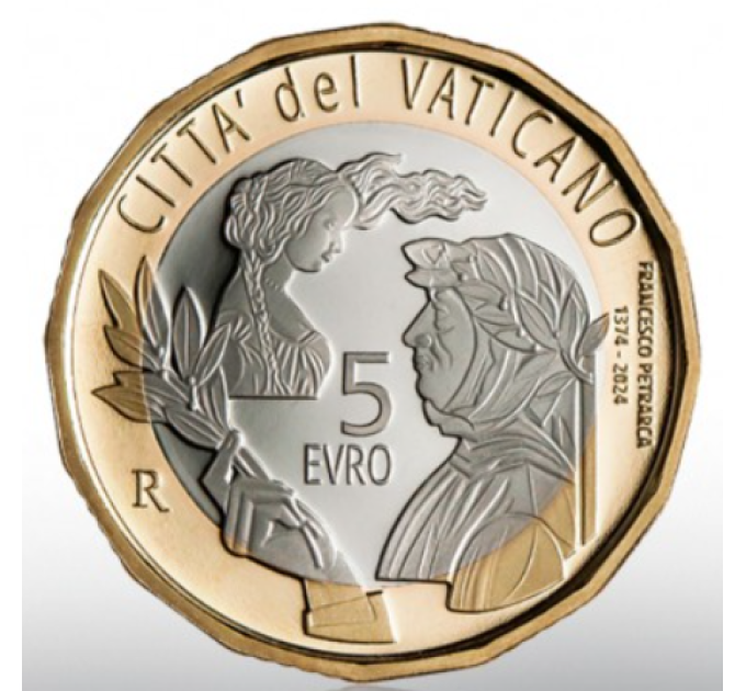 Vaticano 5 euro proof 2024 - 650 anni dalla morte di Francesco Petrarca