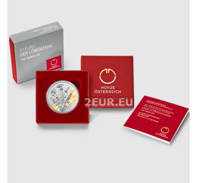  Austria 10 euro  Moneta d'argento Proof 2022 - IL DENTE DI LEONE