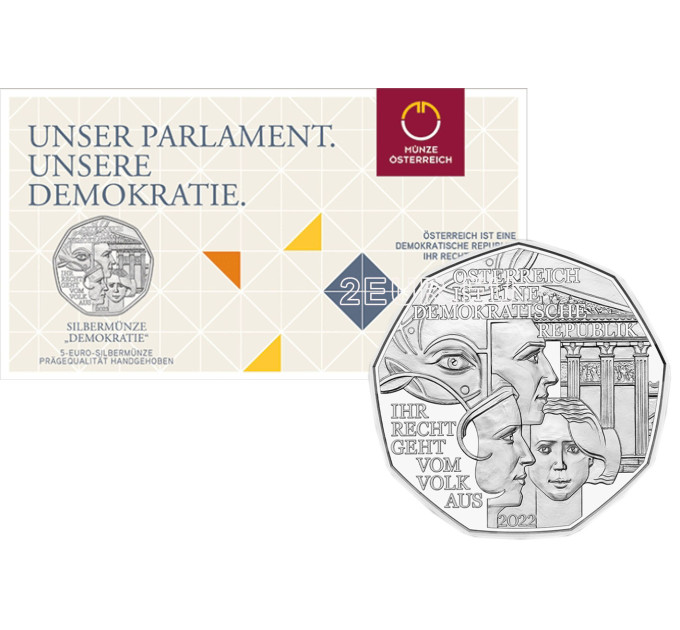 Austria 5 euro Moneta d'argento 2022 - Democrazia