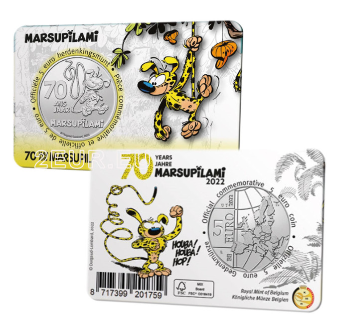 Belgio 5 euro BU 2022 - 70 anni di Marsupilami - Rilievo