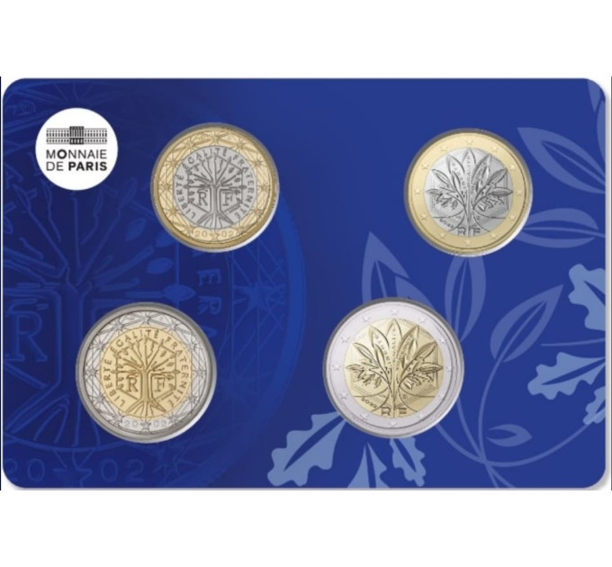 Francia FDC set 2022 - Set di monete in euro - Quadrittico - 1 e 2 Euro