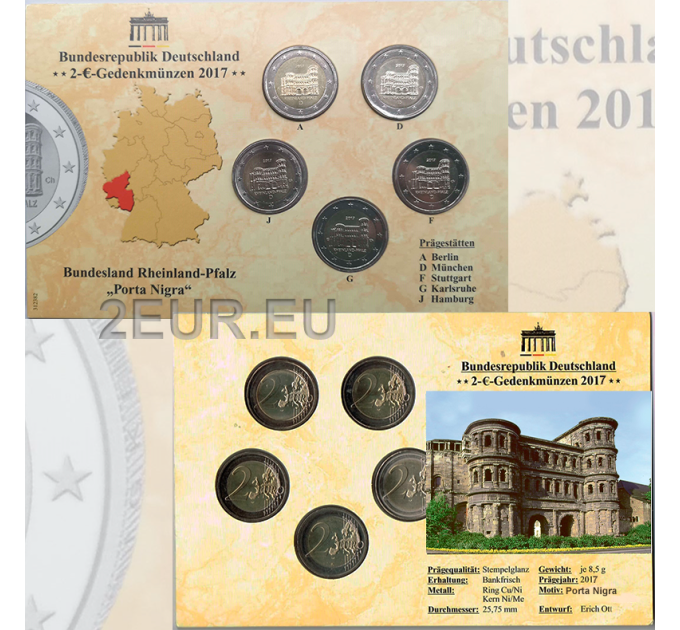  Germania 2 Set di monete in euro FDC 2017 - Renania-Palatinato - ADFGJ