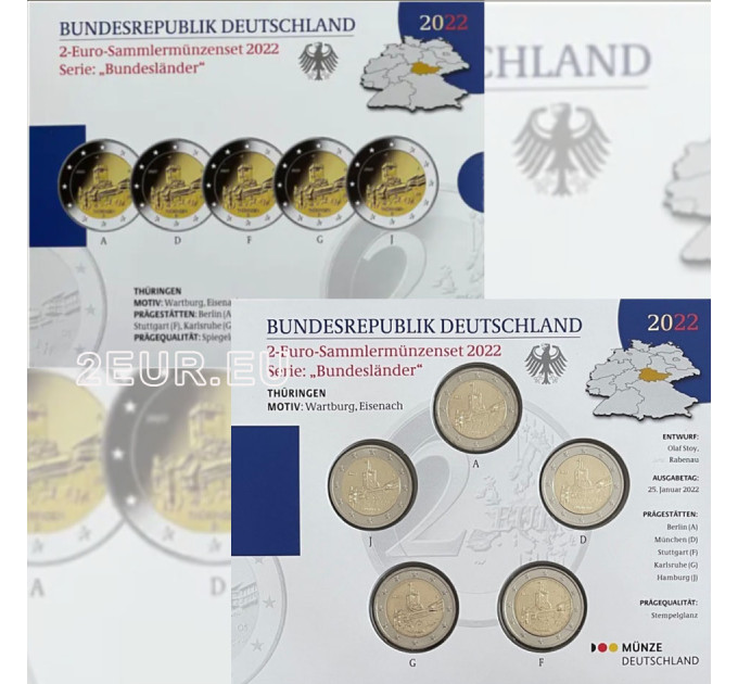 Germania 2 euro proof 2022 - Turingia. Castello di Wartburg