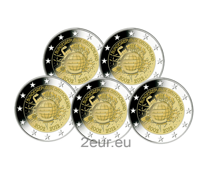 Germania 2 euro UNC 2012 - 10 anni di contanti in euro - ADFGJ