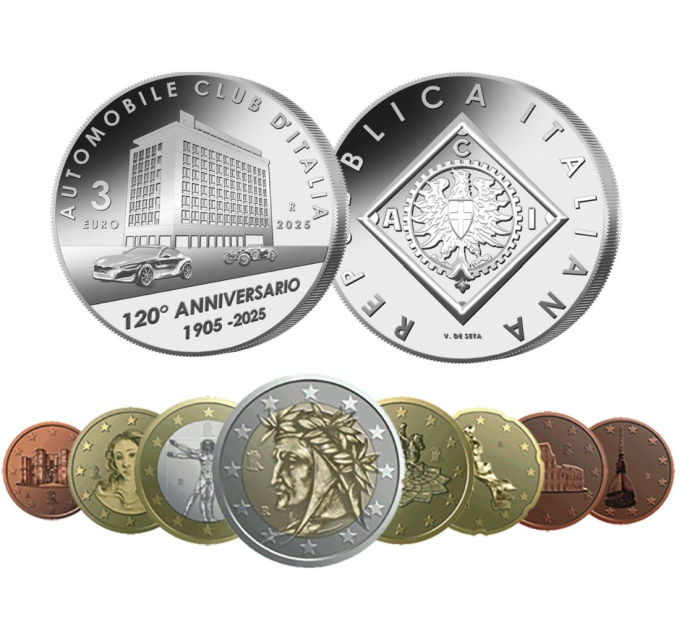 Italia Set Euro FDC + Moneta in argento da 5 euro 2025 - 120° anniversario dell'Automobile Club