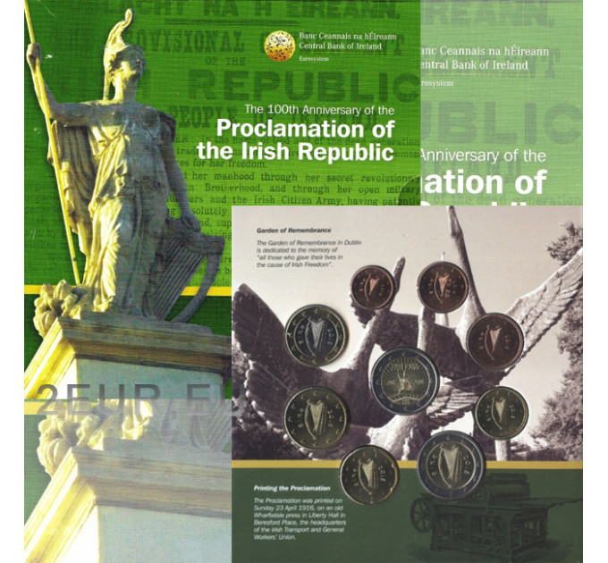 Irlanda euro set BU 2016 - Proclamazione della Repubblica Irlandese - 100 anni dalla Rivolta di Pasqua del 1916 in Irlanda