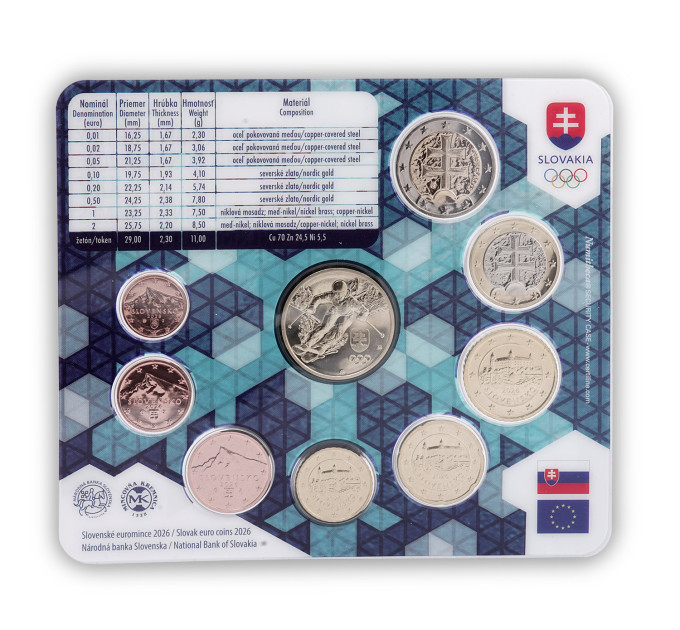 Slovacchia Serie di monete in euro FDC 2026 - Olimpiadi invernali, Milano - Cortina