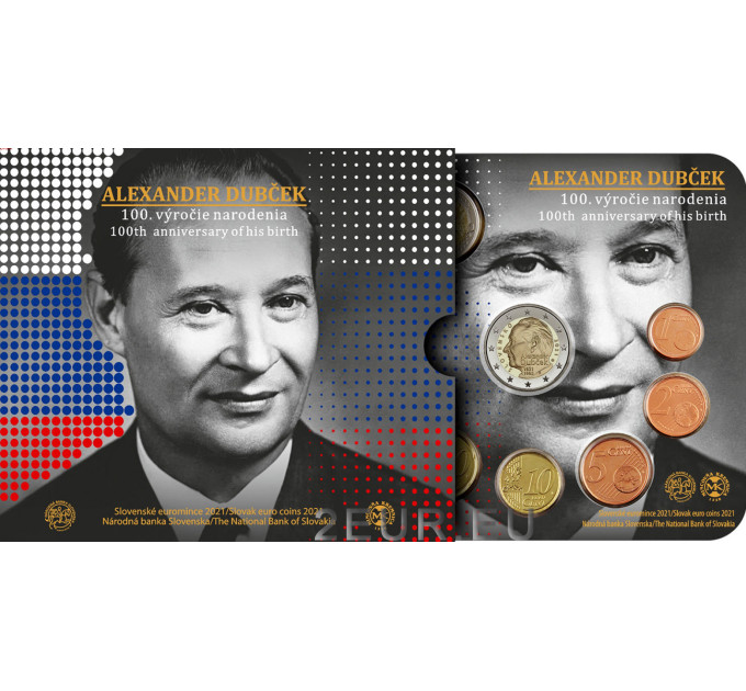 Slovacchia Serie di monete in euro FDC 2021 - 100° anniversario della nascita di Alexander Dubček