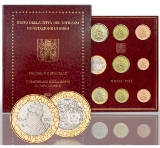 Vaticano set BU + 5 EURO 2021 - 500° anniversario della morte di Papa Leone X