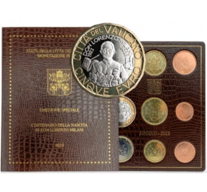 Vaticano set BU + 5 EURO 2023 - 100° Anniversario della Nascita di Don Lorenzo Milani