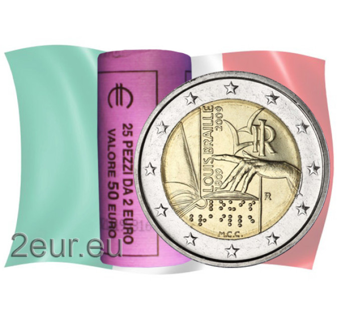 Italia 2 euro UNC rotolo 2009 - 200° anniversario della nascita di Louis Braille