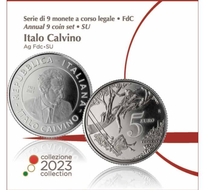 Italia Set Euro FDC + Moneta in argento da 5 euro 2023 - Centenario della nascita di Italo Calvino