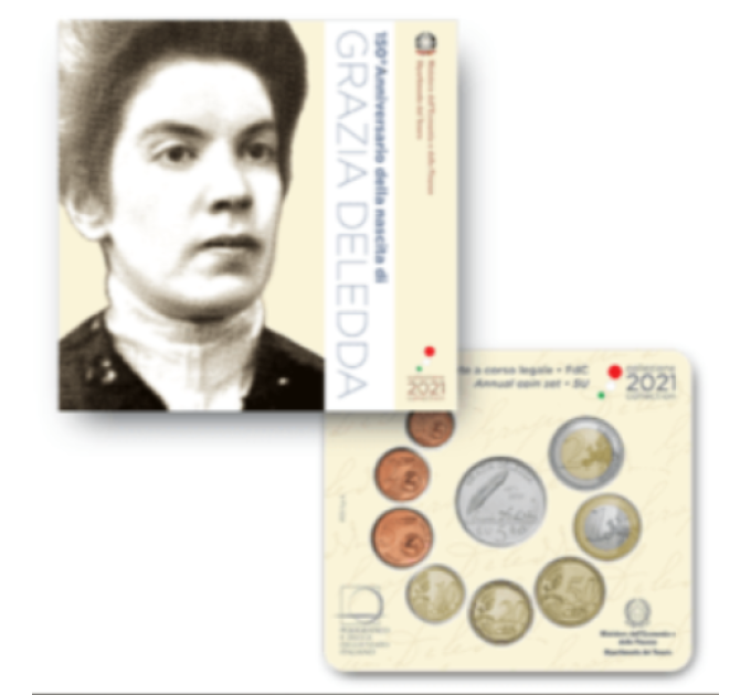 Italia Set Euro FDC + Moneta in argento da 5 euro 2021 - Grazia Deledda
